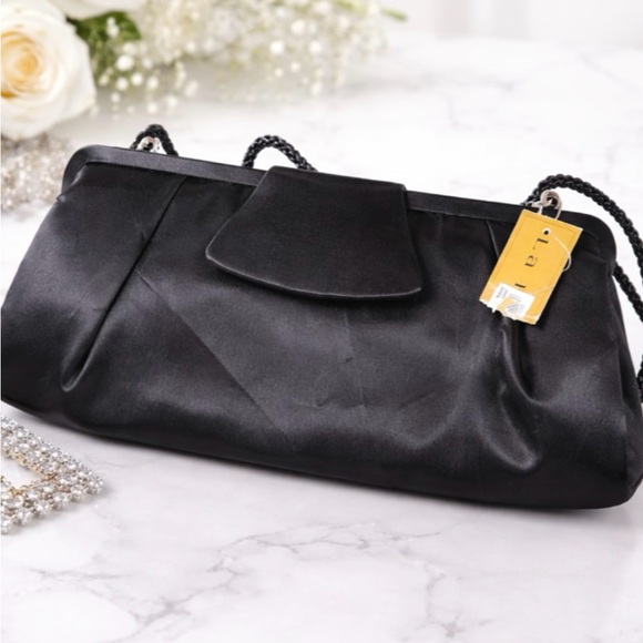 La Ragale Handbags - La Regale Black Satin Evening Clutch w/ Rope Strap - Elegant
Formal Bag NWT